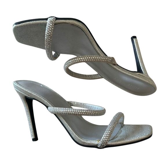 Nine West Elegant Silver Rhinestone Strappy Mule High Heel Size 6 1/2 - Picture 4 of 6